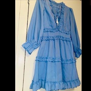 Blue Ruffle Hem Dress